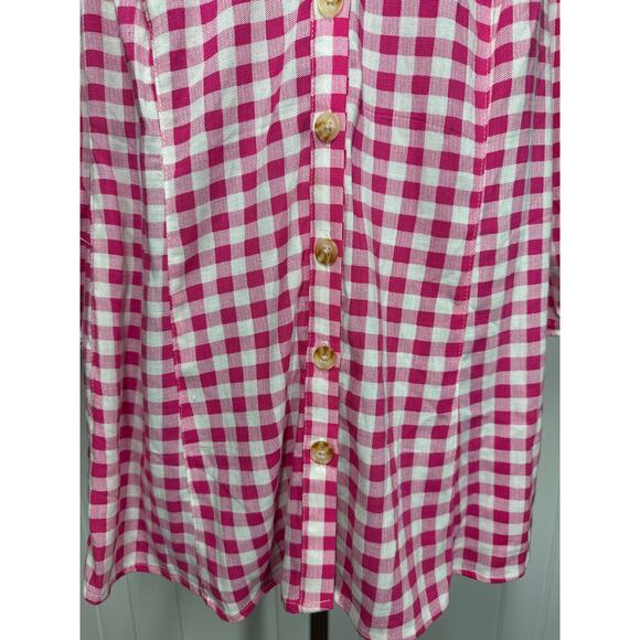 Torrid Fit & Flare Rayon Slub Button Up 3/4 Sleeve Gingham Peasant Top Size 1X - Picture 5 of 15